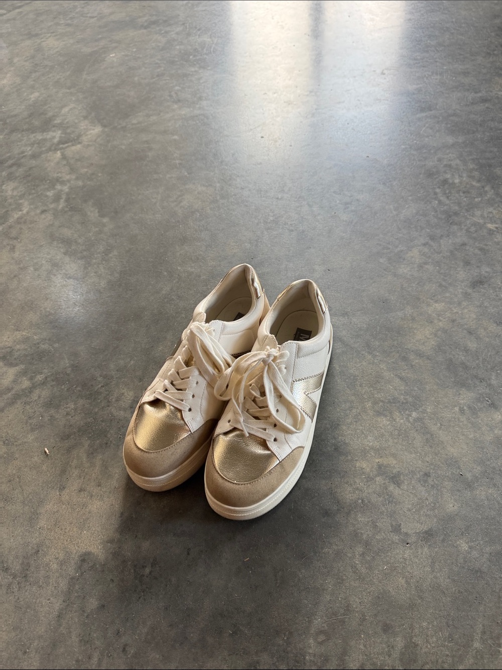 MIA Cream Sneakers with Gold Toe and Side Stripe